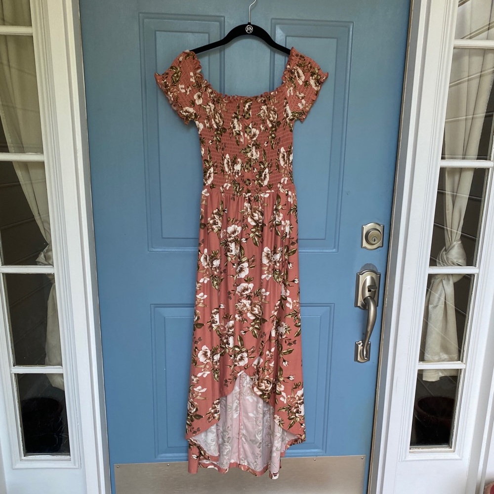 Pink Colored Dress with Printed Flowers